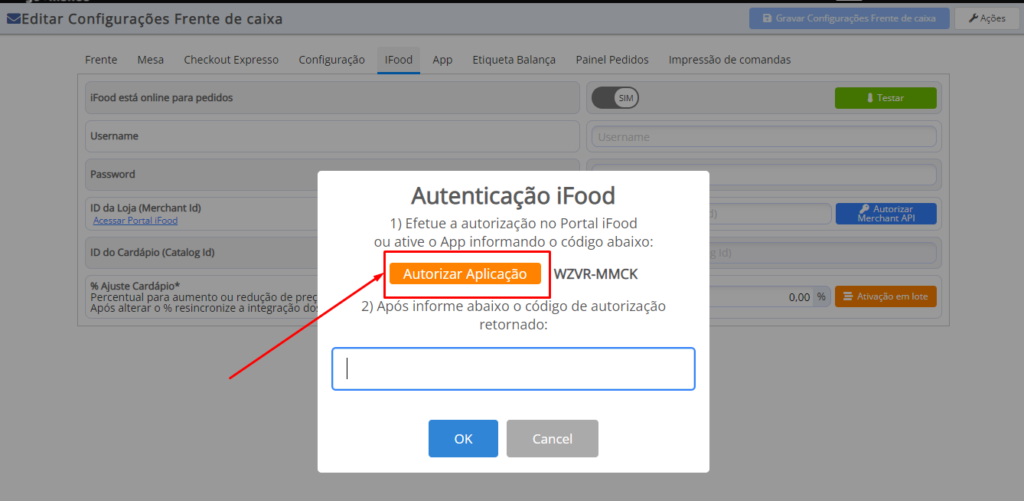 Ativar integração: login com Facebook no Delivery online do